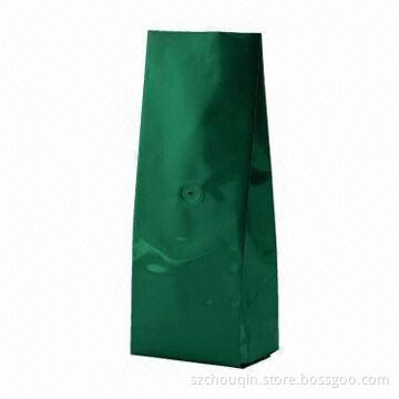 Aluminum Foil Stand-up Coffee Pouch with Degassing Valve, Flat Bottom